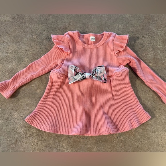 NWOT-Pink Ruffle Top and Floral Pants Set - Picture 3 of 6